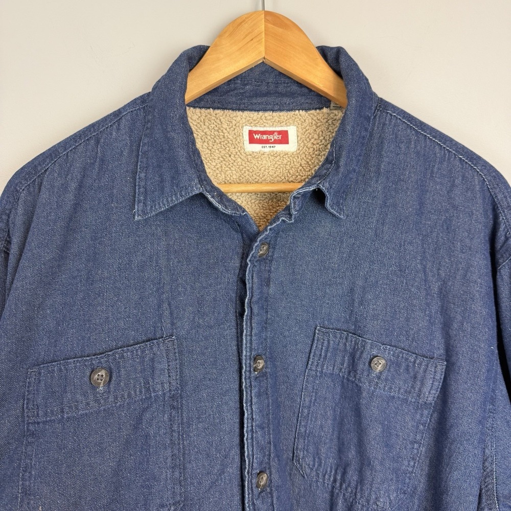 Wrangler Shacket Mens Size XL Blue Denim Cowboy Western Sherpa Vtg Workwear